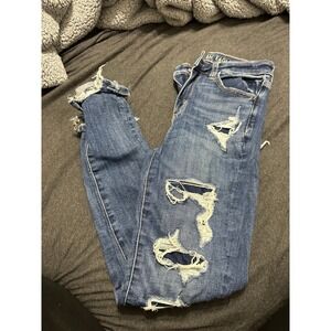 American Eagle Ripped Skinny Jeans Women's Size 2 Dark Wash Distressed
